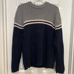 GAP Vintage Y2K Knit Striped Sweater Mens Size L Navy Gray Preppy Heavy Weight